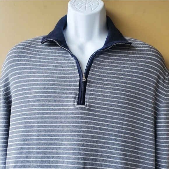 Banana Republic Mens Blue Striped 1/4 Zip Mens Pima Cotton Long Sleeve Sweater - Picture 2 of 10